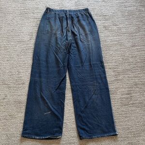 Women’s Wide Leg Indigo Jeans - Casual Pull-On Style. Sweatpants lining.